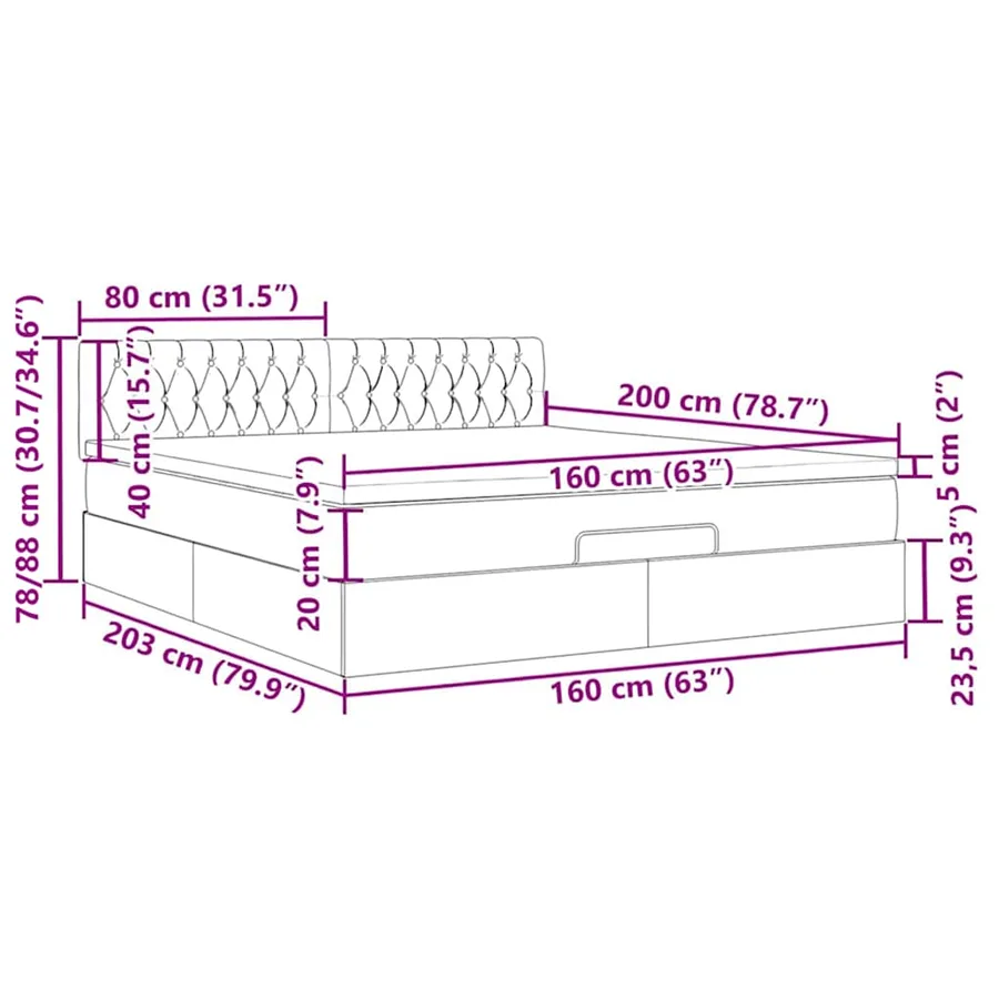 Cadre de lit ottoman avec matelas crème 160x200 cm tissu - 18