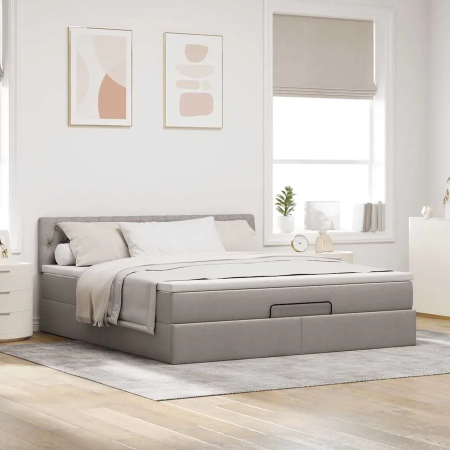 Cadre de lit ottoman avec matelas taupe 160x200 cm tissu - 3