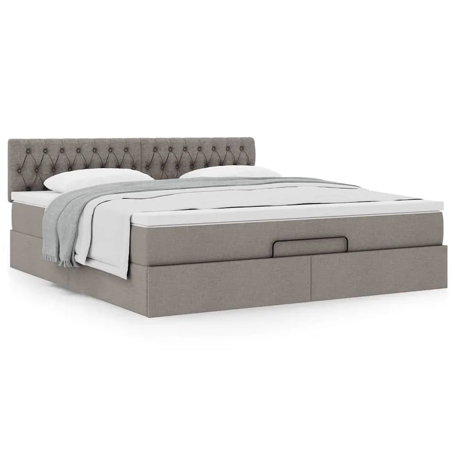 Cadre de lit ottoman avec matelas taupe 160x200 cm tissu - 4
