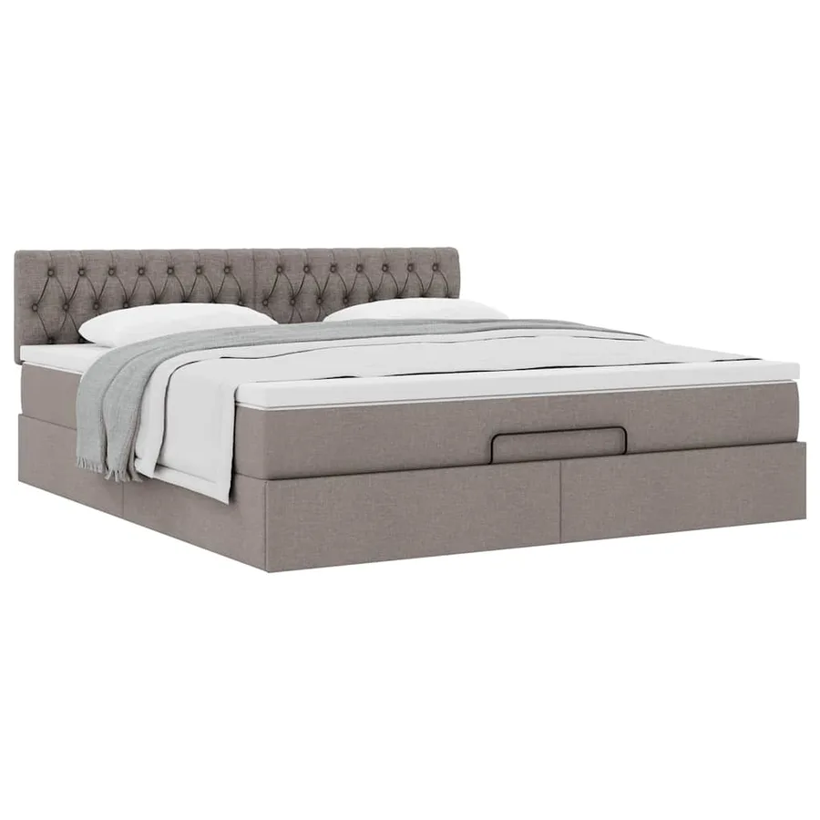 Cadre de lit ottoman avec matelas taupe 160x200 cm tissu - 5
