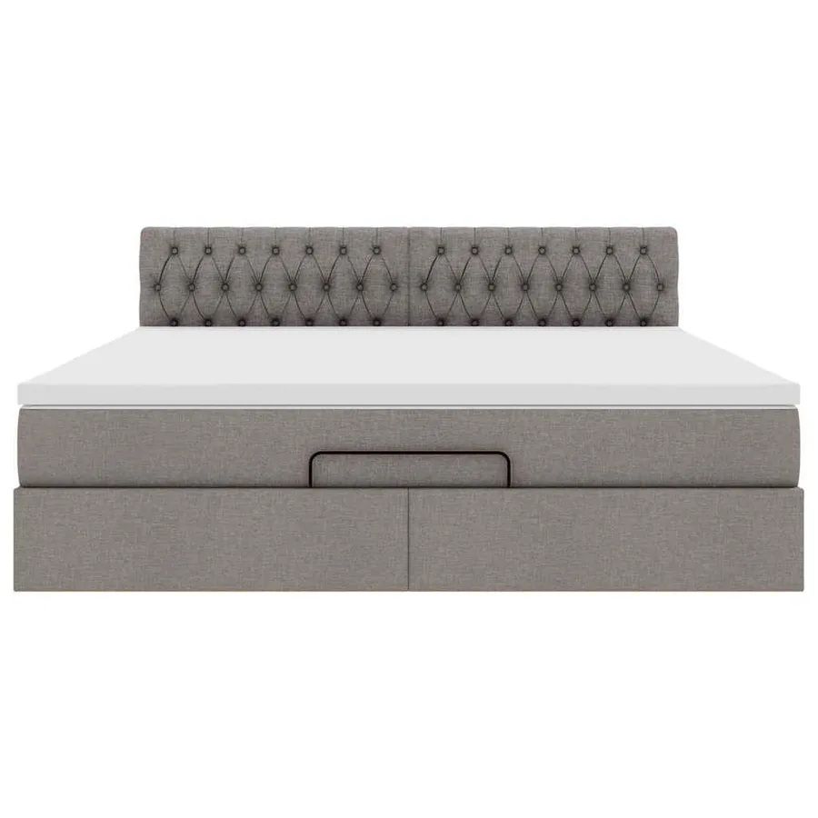 Cadre de lit ottoman avec matelas taupe 160x200 cm tissu - 7