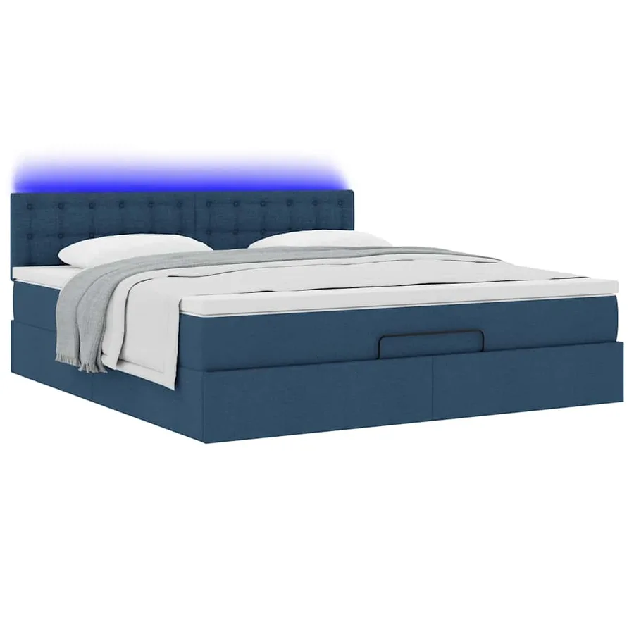 Cadre de lit ottoman avec matelas bleu 160x200 cm tissu - 6