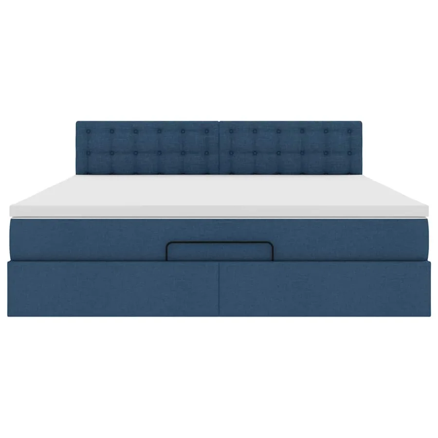 Cadre de lit ottoman avec matelas bleu 160x200 cm tissu - 8