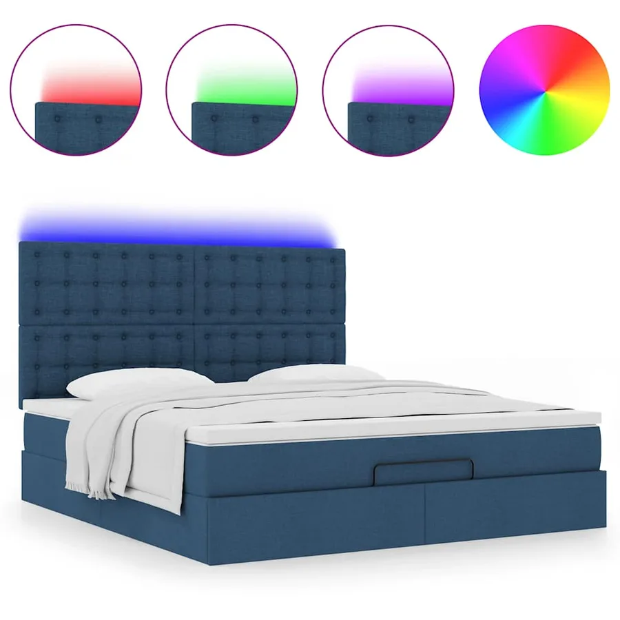 Cadre de lit ottoman avec matelas bleu 160x200 cm tissu - 5