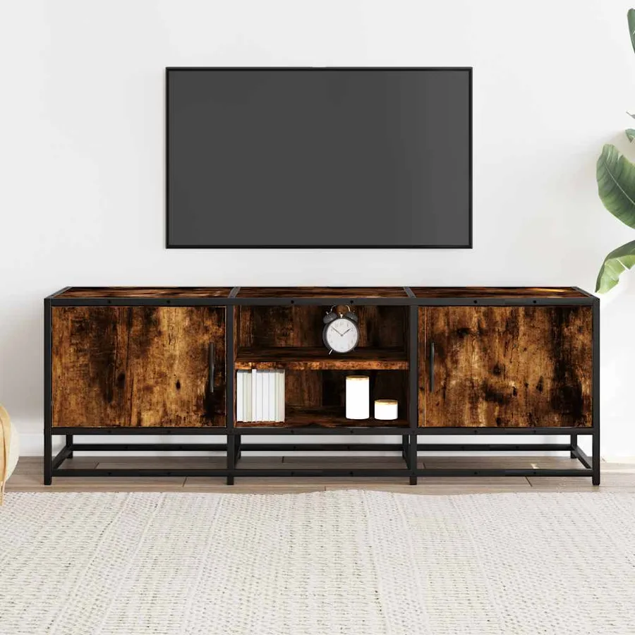 Meuble TV chêne fumé 120x35x41 cm bois d'ingénierie et métal - 3