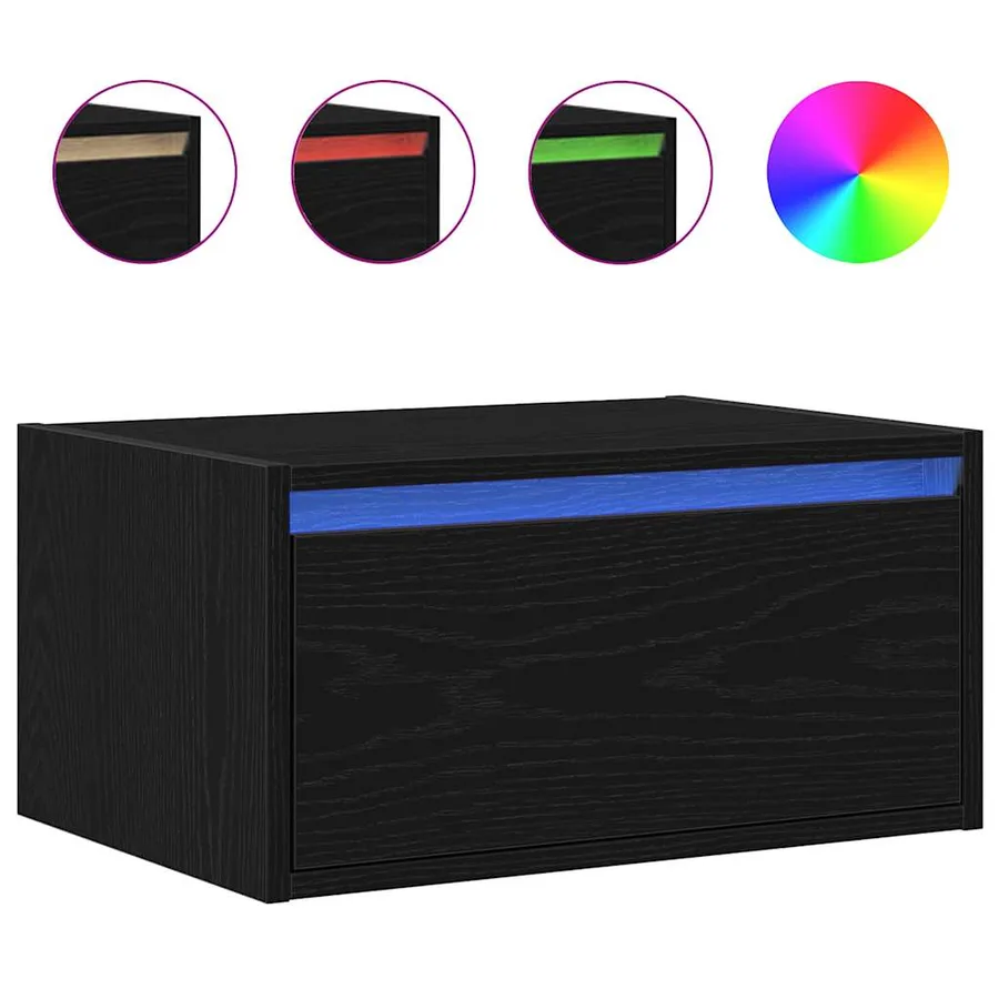 Table de chevet murale avec lumières LED chêne noir - 2