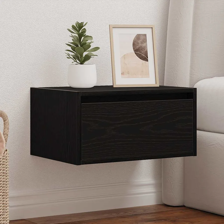 Table de chevet murale avec lumières LED chêne noir - 4