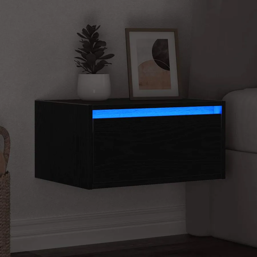 Table de chevet murale avec lumières LED chêne noir - 5