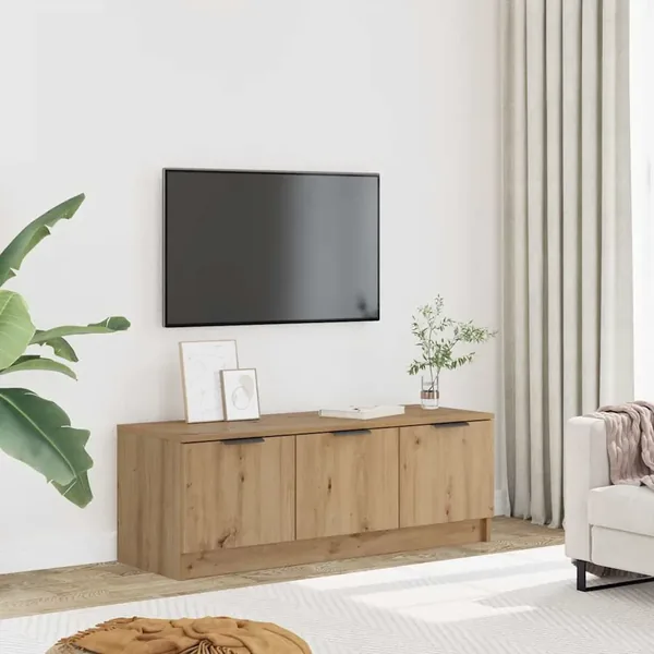 Meuble TV chêne artisanal 102x35x36,5 cm bois d'ingénierie