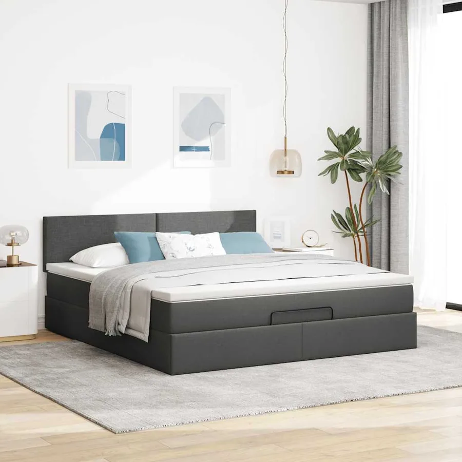 Lit ottoman avec matelas et LED Gris foncé 180x200 cm tissu - 4
