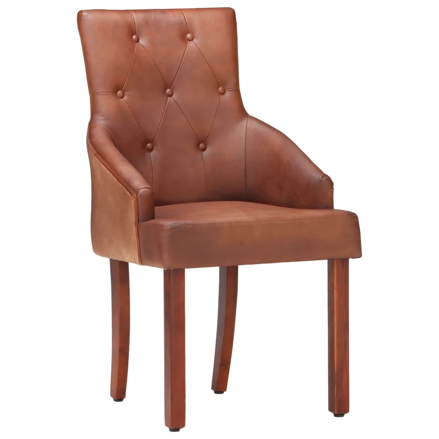 Chaises à manger lot de 6 marron cuir de chèvre véritable - 2