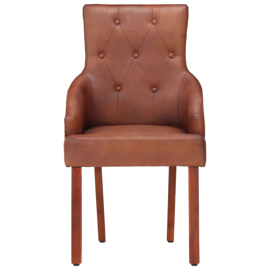 Chaises à manger lot de 6 marron cuir de chèvre véritable - 3
