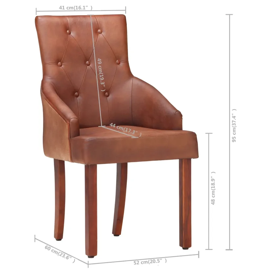 Chaises à manger lot de 6 marron cuir de chèvre véritable - 8