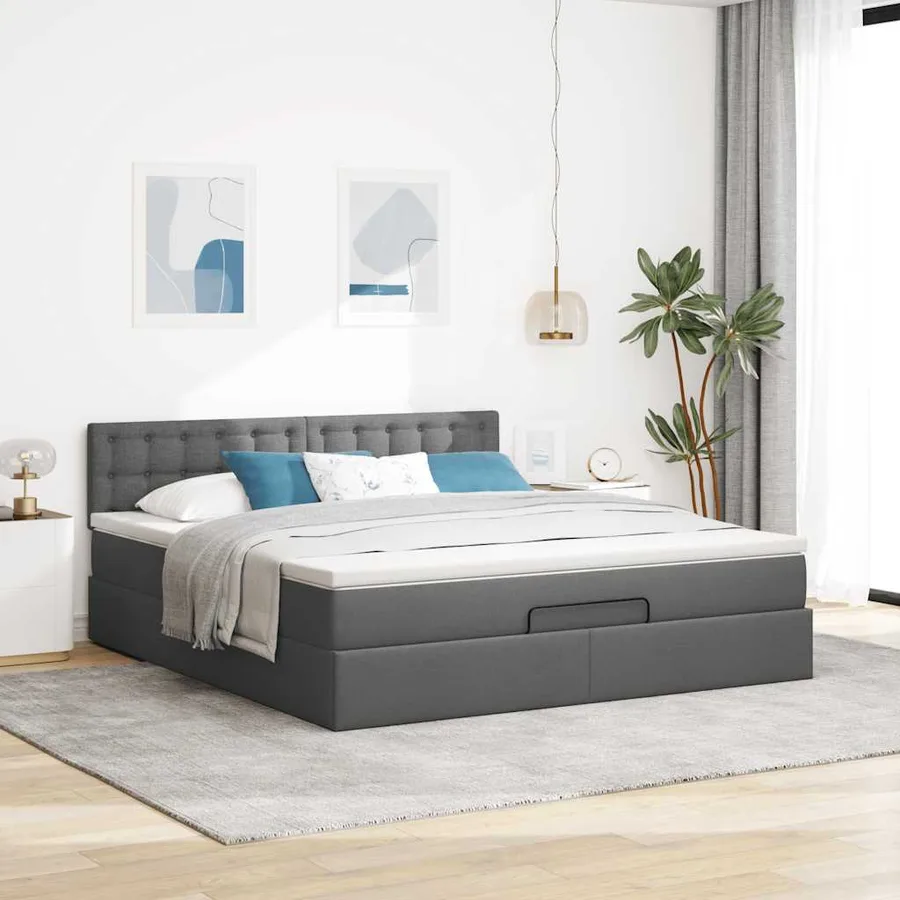 Lit ottoman avec matelas et LED Gris foncé 180x200 cm tissu - 4