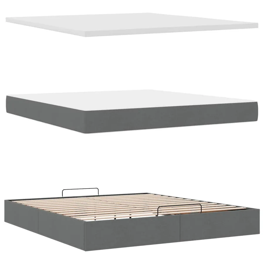 Lit ottoman avec matelas et LED Gris foncé 180x200 cm tissu - 9