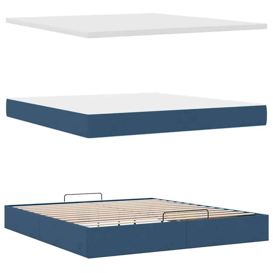 Cadre de lit ottoman avec matelas bleu 180x200 cm tissu - 8
