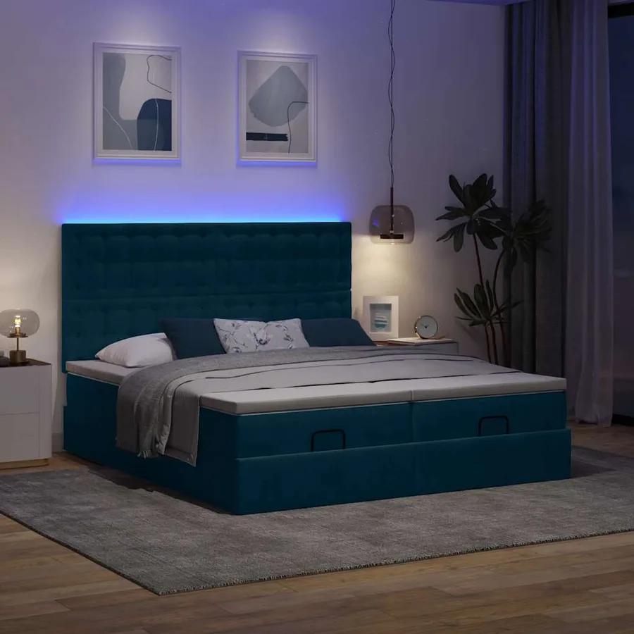 Cadre de lit ottoman avec matelas bleu foncé 200x200 cm velours - 3