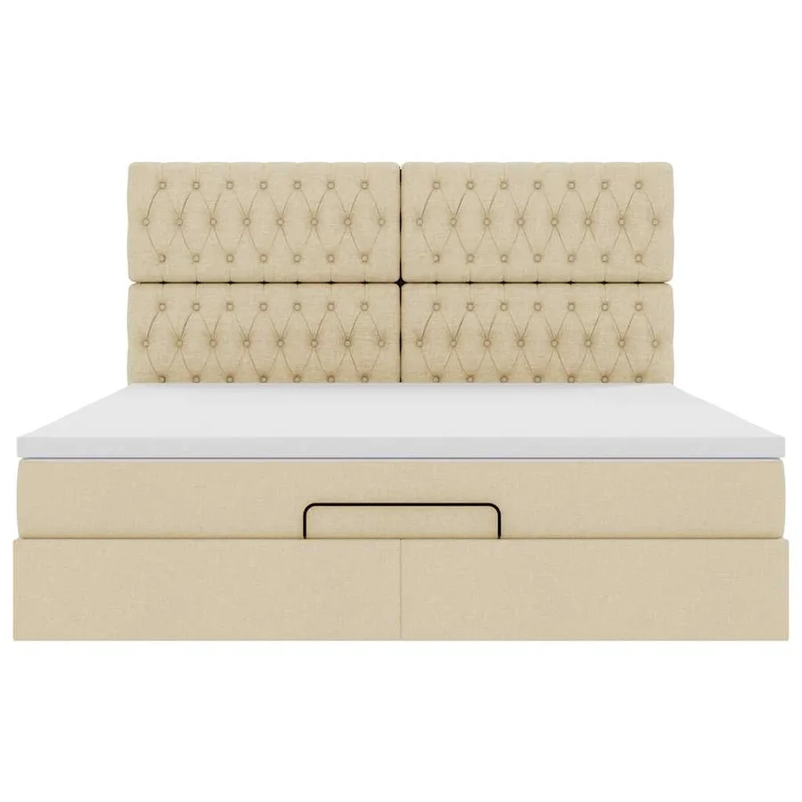 Cadre de lit ottoman avec matelas crème 160x200 cm tissu - 7