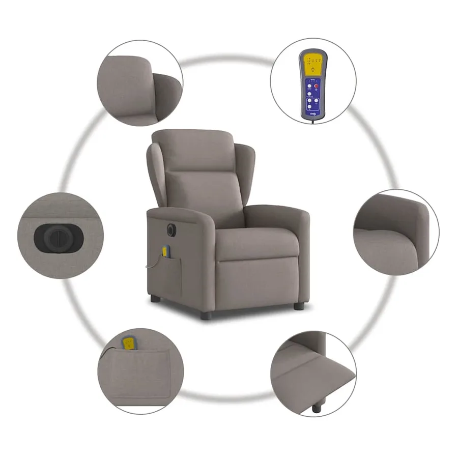 Fauteuil de massage inclinable électrique Taupe Tissu - 10