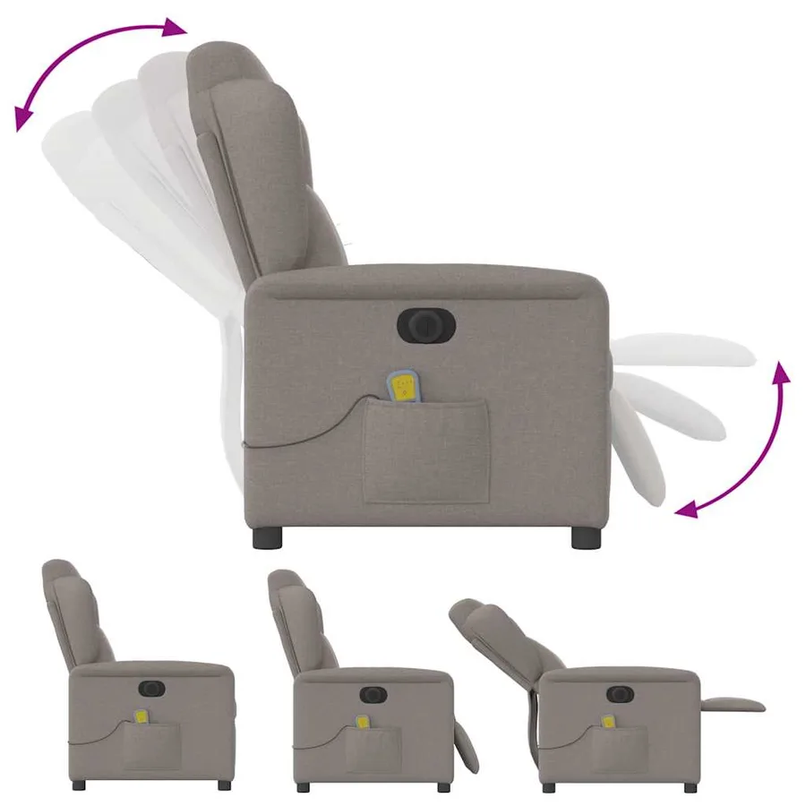 Fauteuil de massage inclinable électrique Taupe Tissu - 9