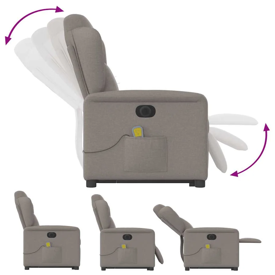 Fauteuil inclinable de massage électrique Taupe Tissu - 10