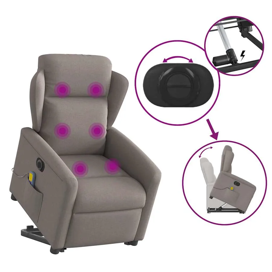 Fauteuil inclinable de massage électrique Taupe Tissu - 8