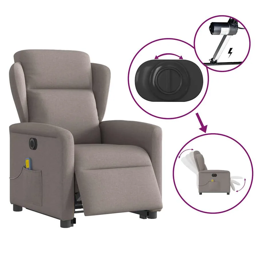 Fauteuil inclinable de massage électrique Taupe Tissu - 9