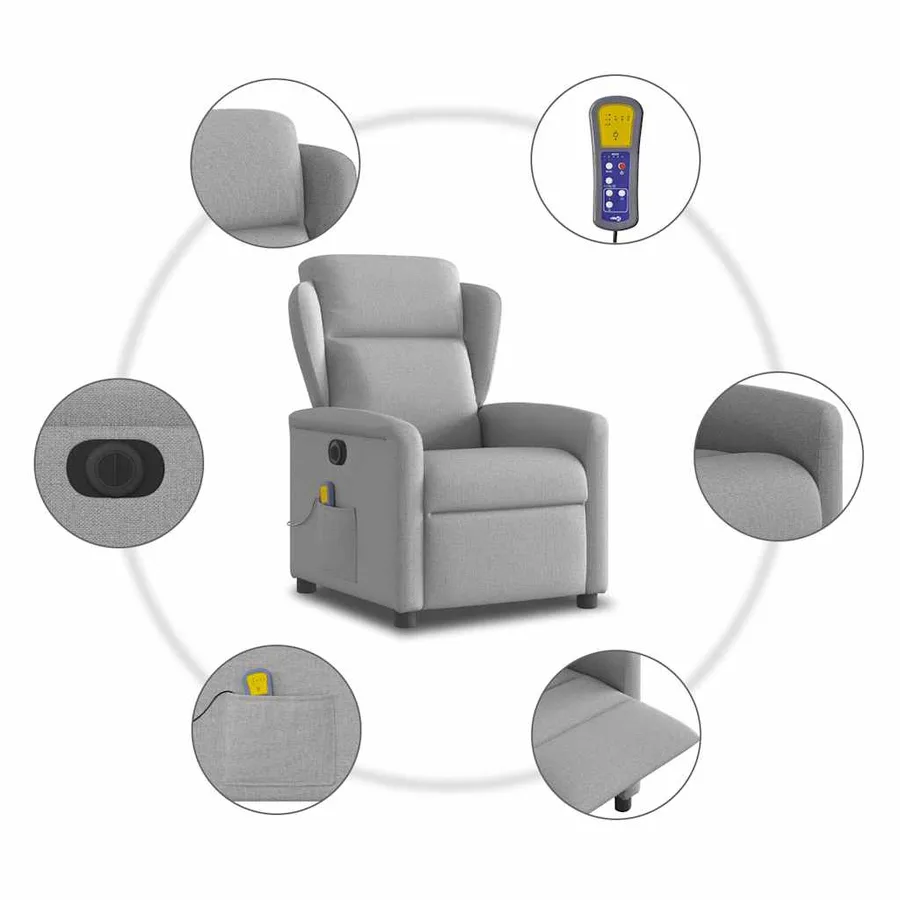 Fauteuil de massage inclinable électrique gris nuage tissu - 10