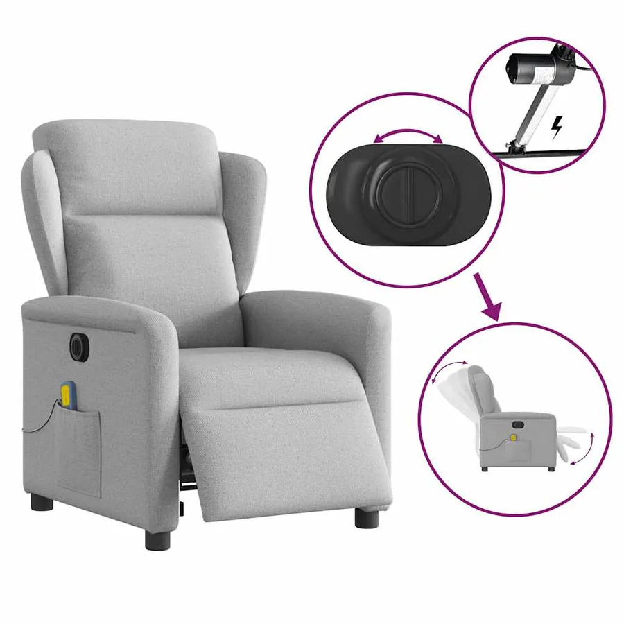 Fauteuil de massage inclinable électrique gris nuage tissu - 8