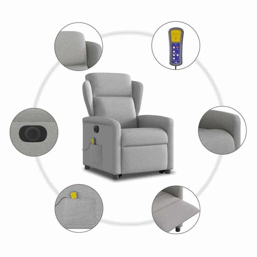 Fauteuil inclinable de massage électrique gris nuage tissu - 11