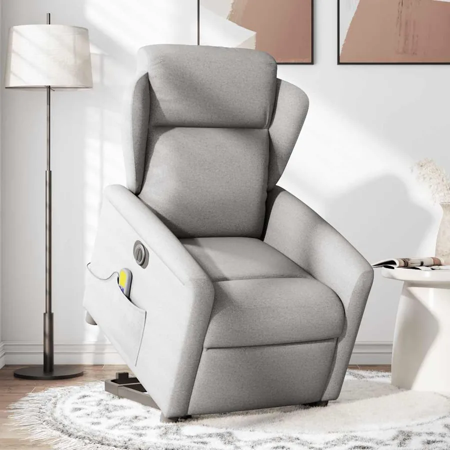 Fauteuil inclinable de massage électrique gris nuage tissu - 2
