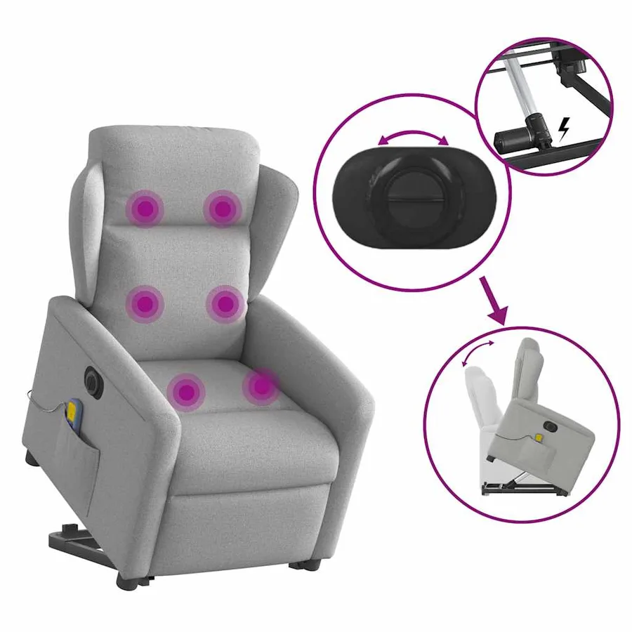Fauteuil inclinable de massage électrique gris nuage tissu - 8