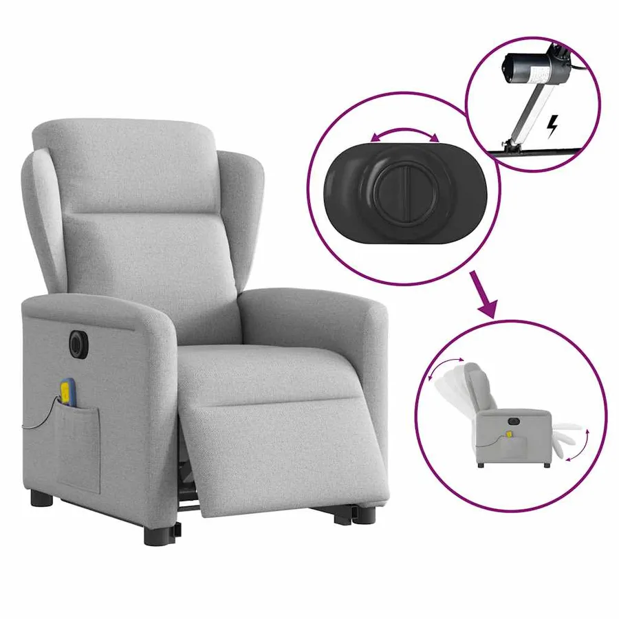 Fauteuil inclinable de massage électrique gris nuage tissu - 9