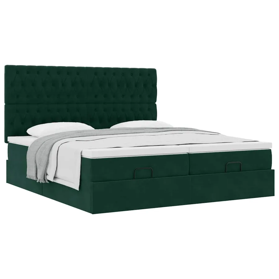 Cadre de lit ottoman avec matelas vert foncé 160x200 cm velours - 5