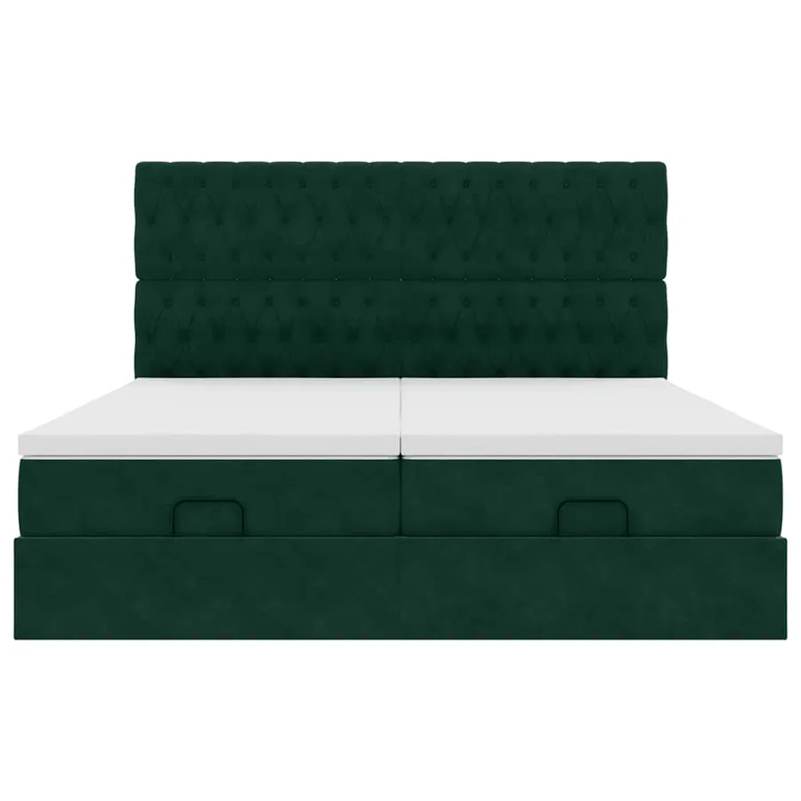 Cadre de lit ottoman avec matelas vert foncé 160x200 cm velours - 7