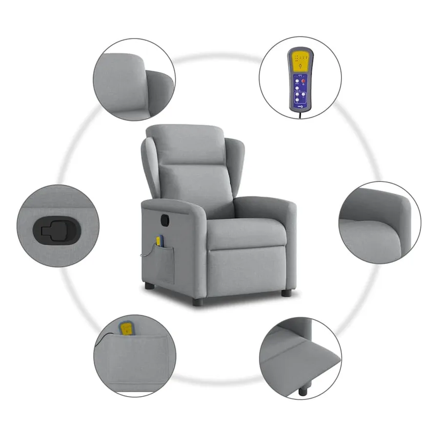 Fauteuil de massage inclinable Gris clair Tissu - 8
