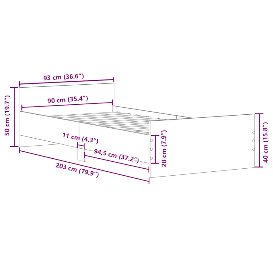 Cadre de lit sans matelas chêne artisanal 90x200 cm - 8