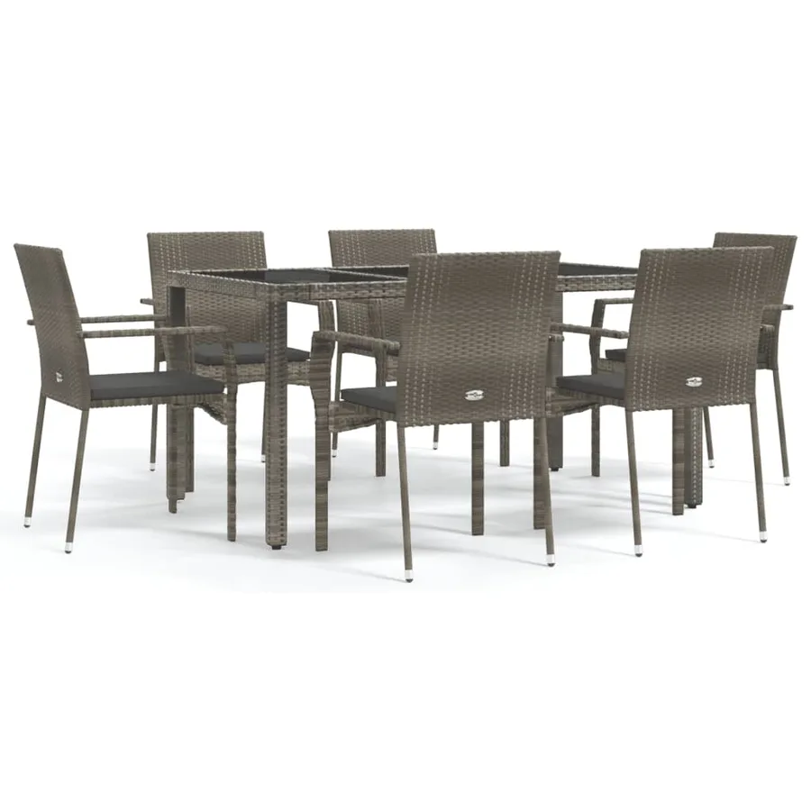 Ensemble à manger jardin et coussins 7 pcs gris rotin - 2