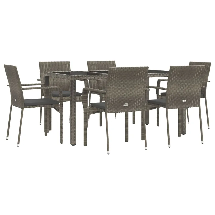 Ensemble à manger jardin et coussins 7 pcs gris rotin - 3