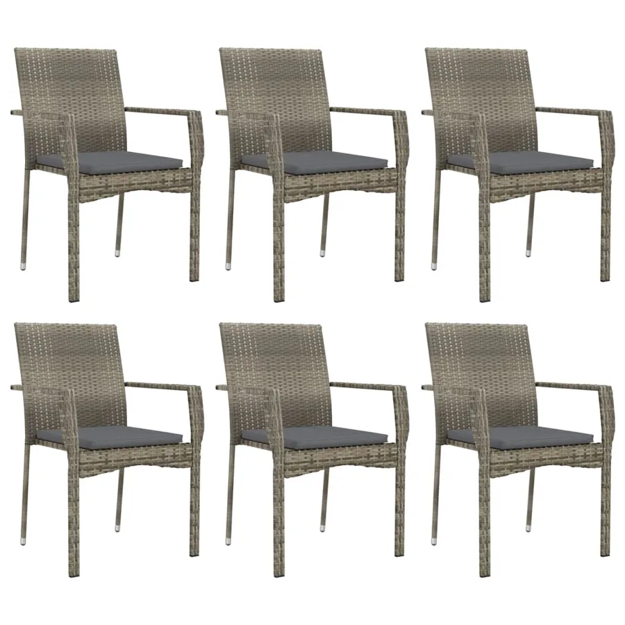 Ensemble à manger jardin et coussins 7 pcs gris rotin - 4