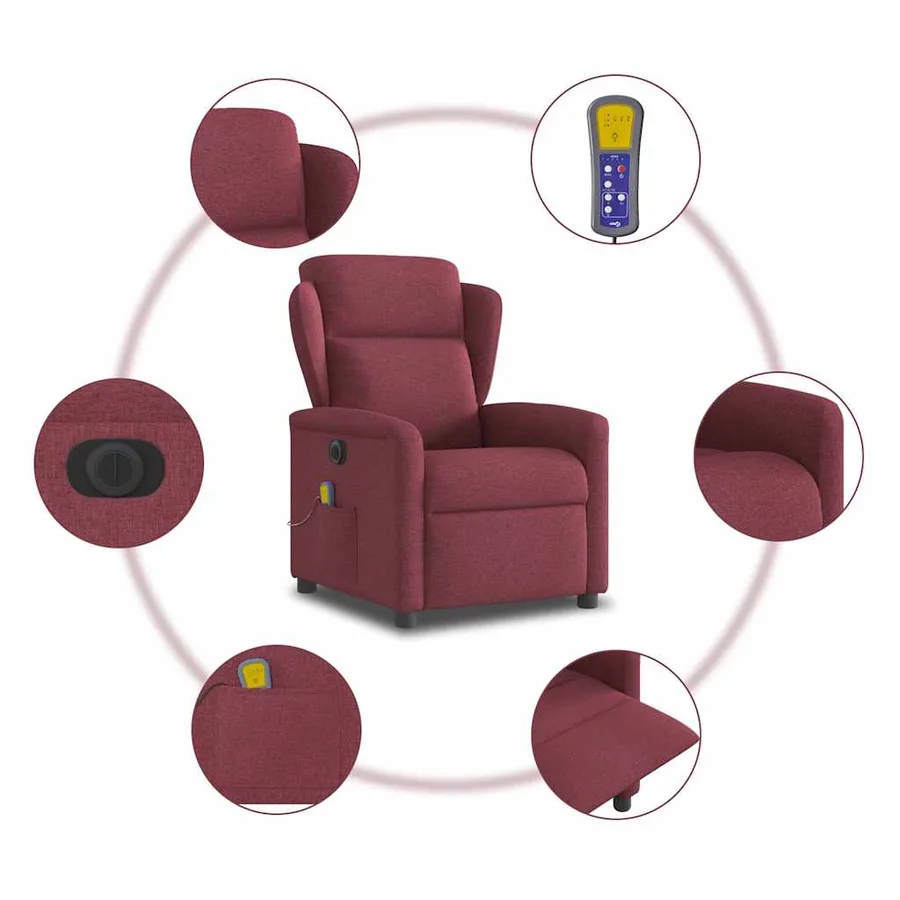 Fauteuil de massage inclinable électrique Rouge bordeaux Tissu - 10