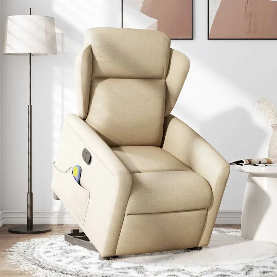Fauteuil inclinable de massage Crème Tissu - 2