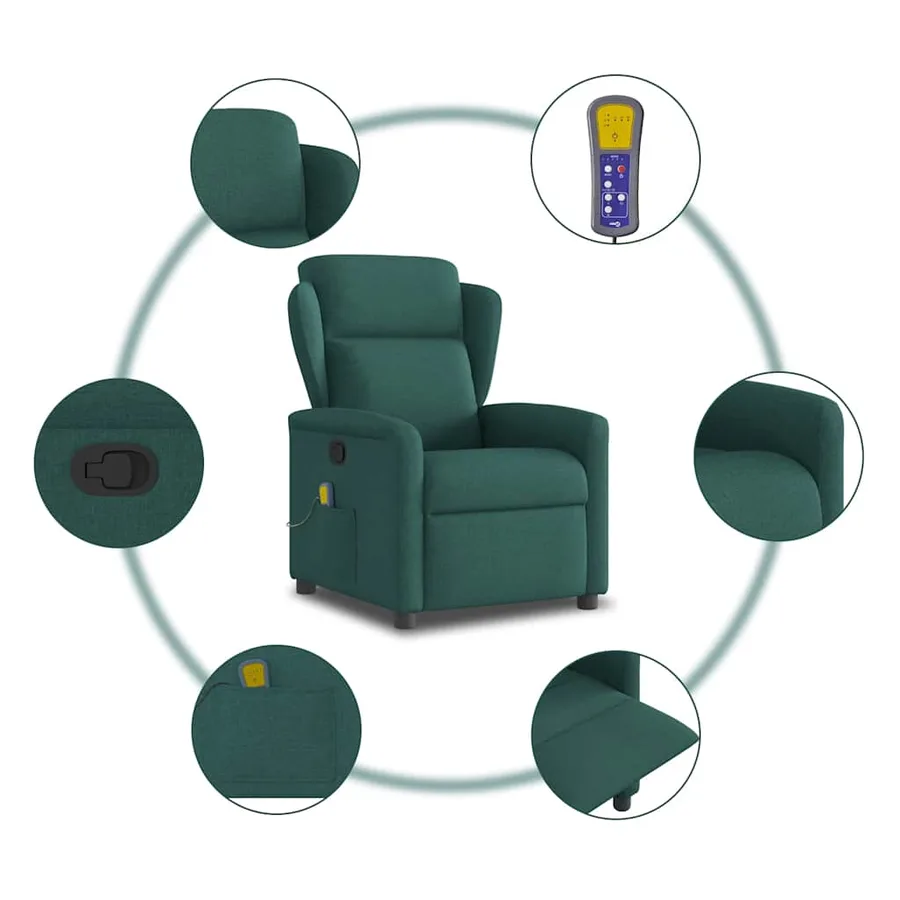 Fauteuil de massage inclinable Vert foncé Tissu - 8