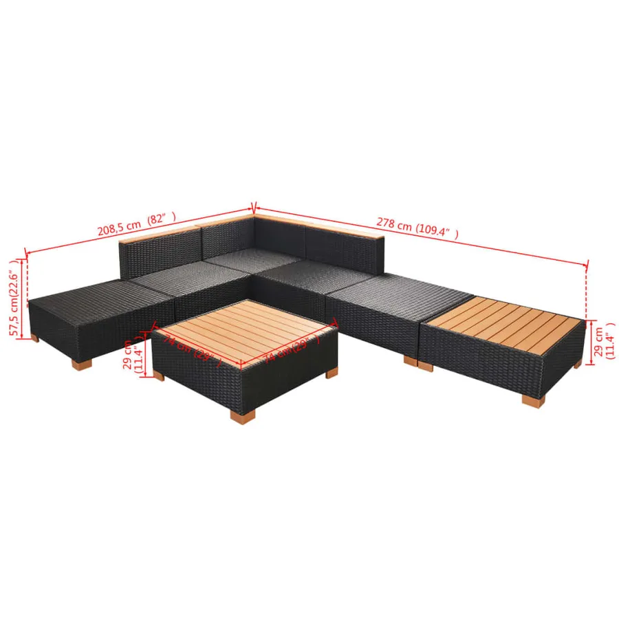 Salon de jardin 7 pcs avec coussins Résine tressée Noir - 14