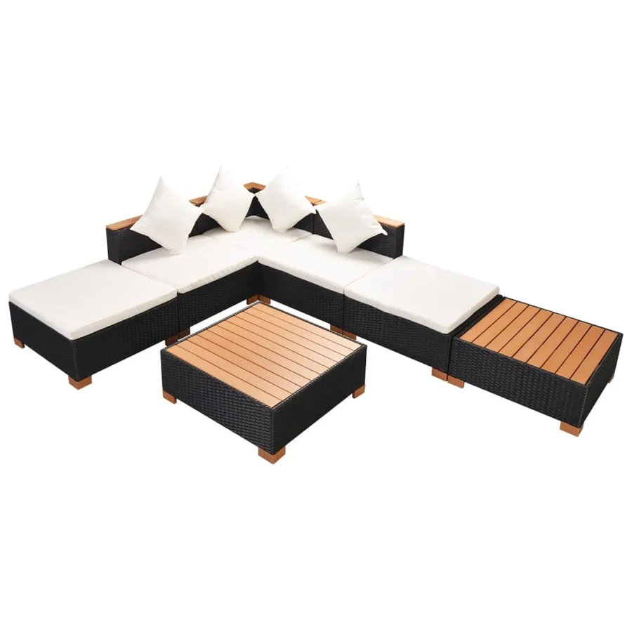 Salon de jardin 7 pcs avec coussins Résine tressée Noir - 2