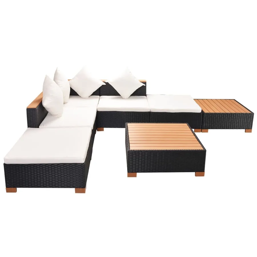 Salon de jardin 7 pcs avec coussins Résine tressée Noir - 3