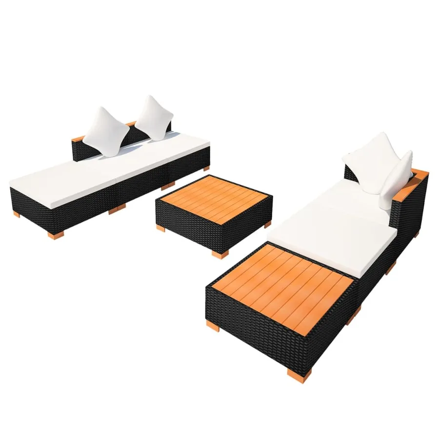Salon de jardin 7 pcs avec coussins Résine tressée Noir - 4