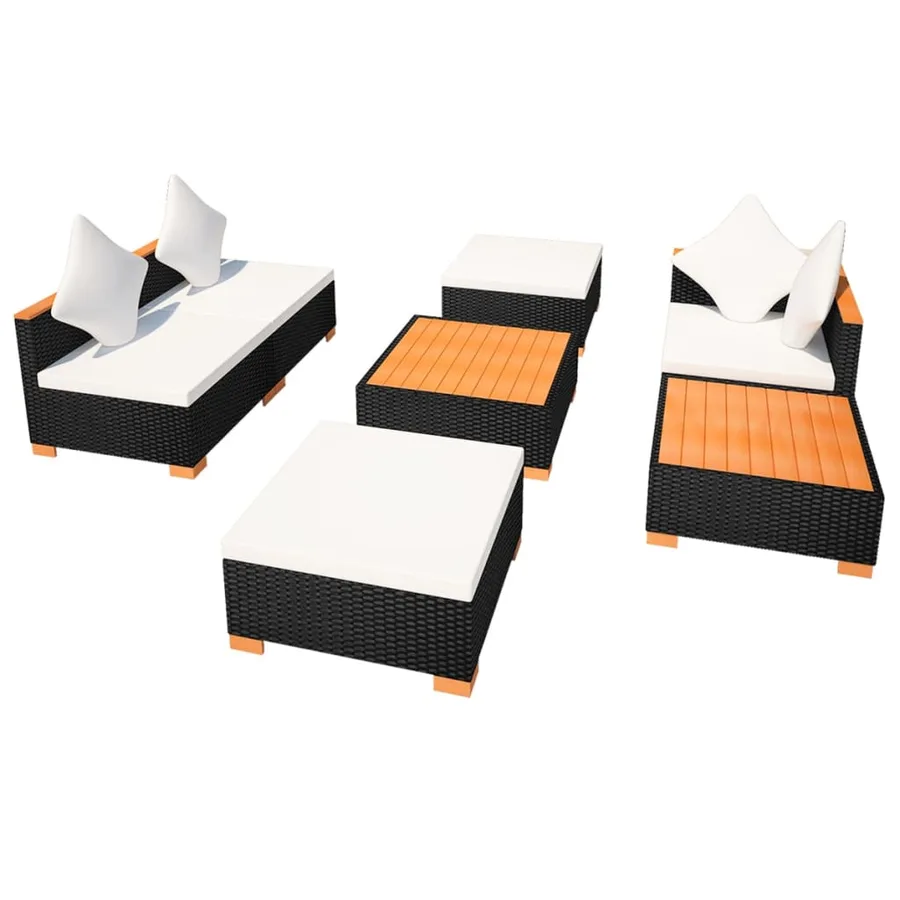Salon de jardin 7 pcs avec coussins Résine tressée Noir - 5