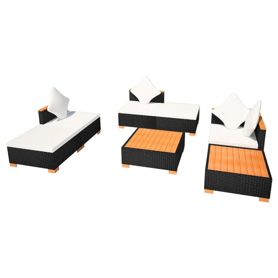 Salon de jardin 7 pcs avec coussins Résine tressée Noir - 6