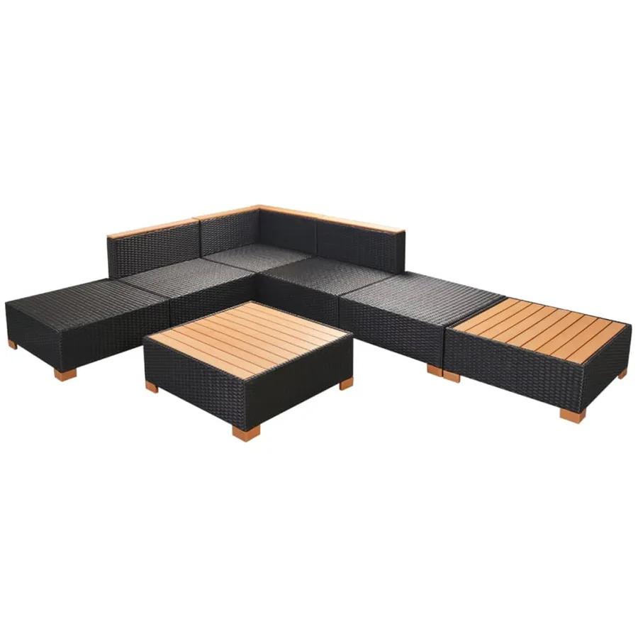 Salon de jardin 7 pcs avec coussins Résine tressée Noir - 7